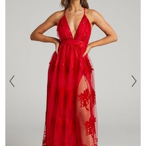 Red Maxi Lace Dress